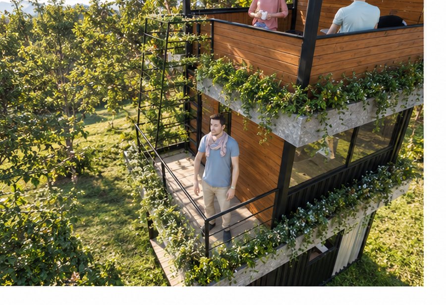 Entry deck with lounge terrace above